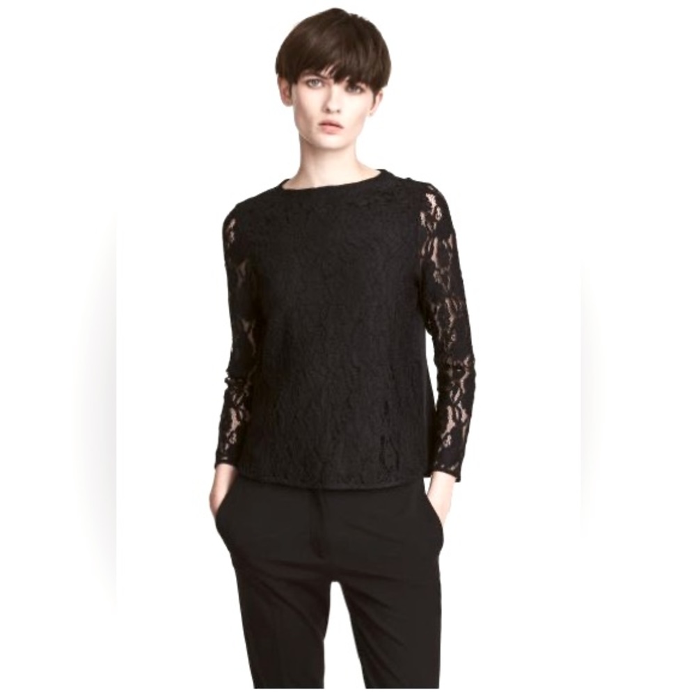 H&M Black Lace Long Sleeve Top